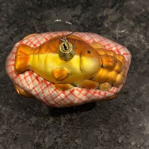 Department 56 fish and loaves Christmas tree ornament glass gold basket bread